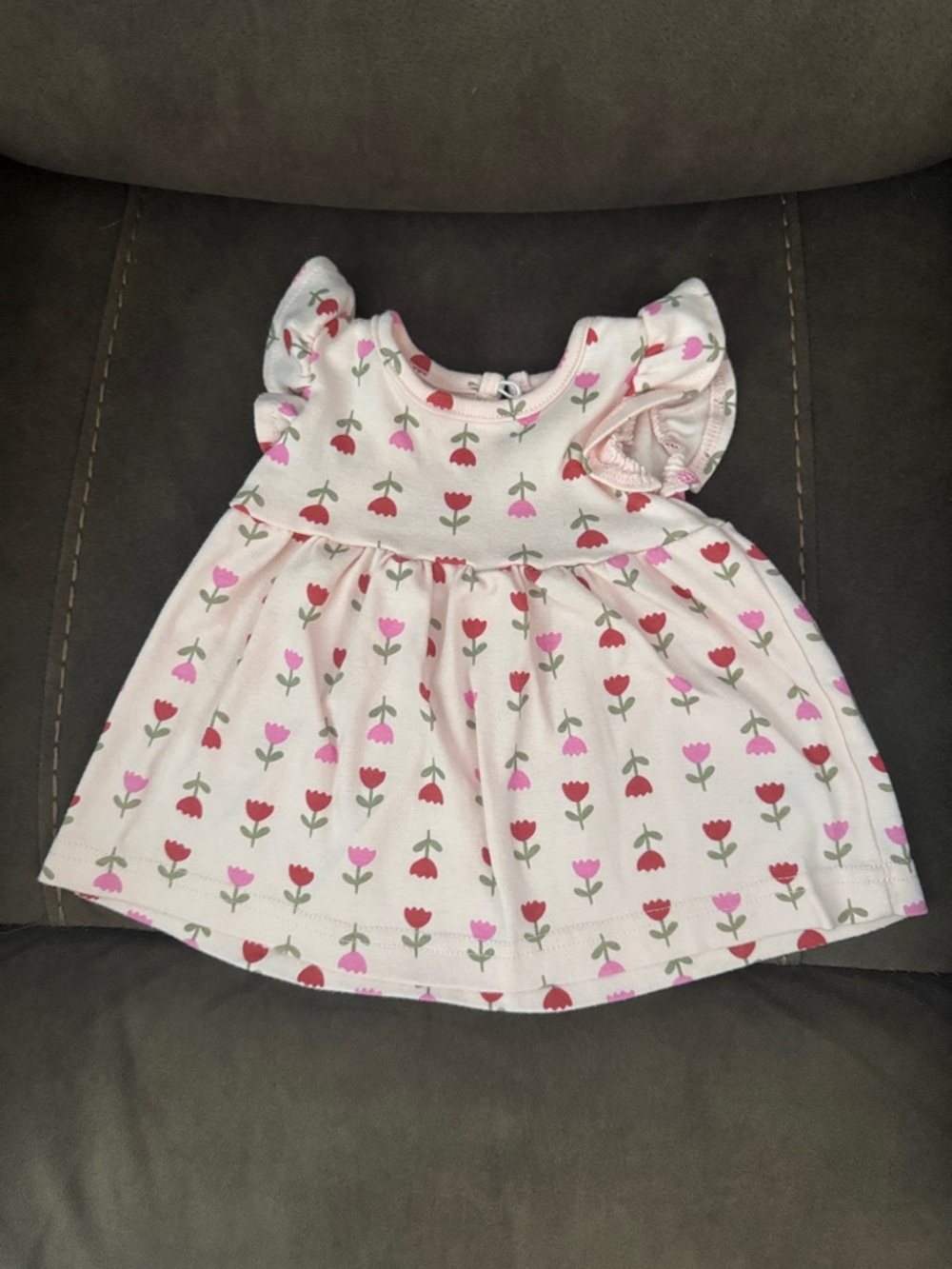 Girls Pink Floral Tulip Print Flutter Sleeve Dress